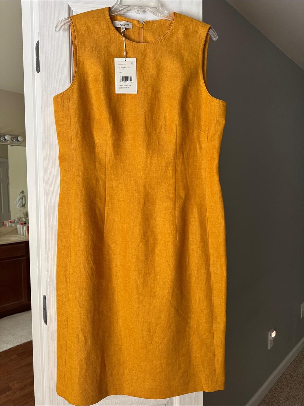 Lafayette 148 New York Sleeveless Linen-Blend Midi Dress in Golden Yellow